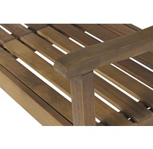 Vue détaillée d''un banc de jardin en bois avec accoudoir