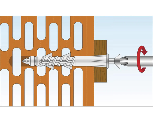 Illustration einer Dübelmontage in einem Lochstein