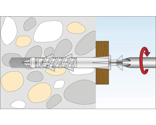 Funktionsweise einer Schraube mit Dübel in der Wand dargestellt.