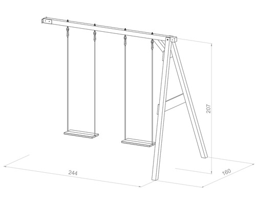 Abbildung einer Holzschaukel mit Massangaben