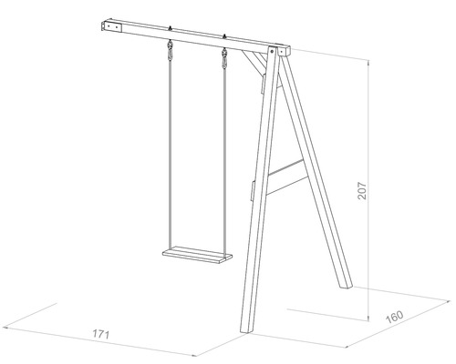 Dessin technique d''une balançoire en bois avec dimensions