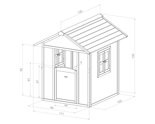 Schéma technique d''une cabane pour enfants avec dimensions