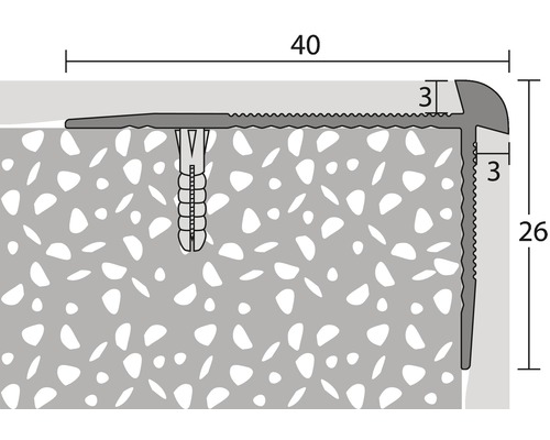 Illustration d''un profilé d''arête d''escalier avec des dimensions de 40 sur 26 millimètres