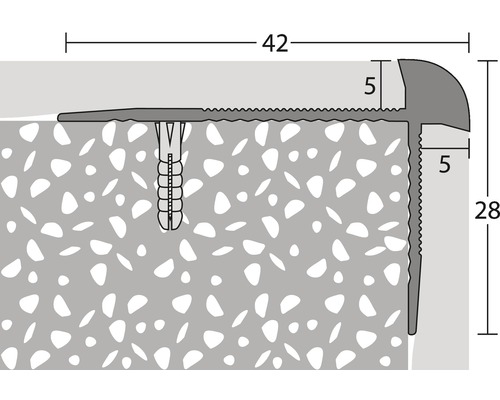 Technische Zeichnung eines Treppenkantenprofils mit den Maßen 42, 5 und 28 Millimeter.