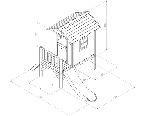 Dessin coté d''une cabane de jeux avec toboggan pour le jardin