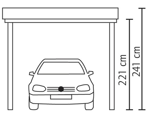 Illustration eines Carports mit Höhenangaben von 221 cm und 241 cm.