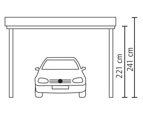 Illustration d''un abri voiture avec indications de hauteur de 221 centimètres et 241 centimètres