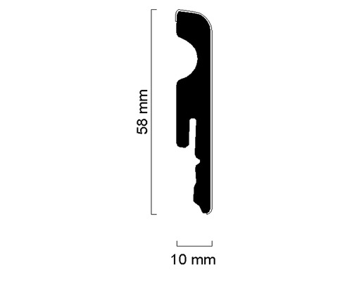 Coupe transversale du profil d''une plinthe, 58 mm de haut et 10 mm de large