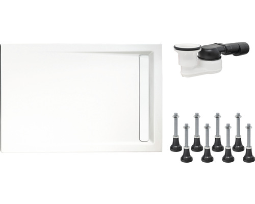 Receveur de douche avec garniture d''écoulement et pieds