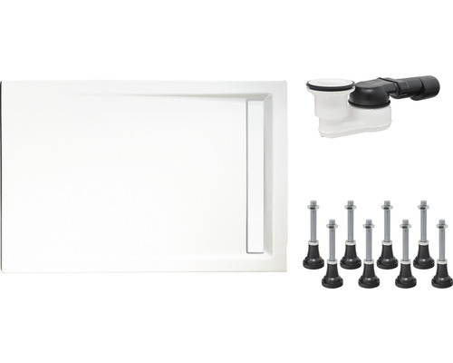 Receveur de douche avec garniture d''écoulement et pieds