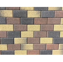 Pavés rectangulaires en béton de différentes couleurs pour l'aménagement d'allées et de terrasses.
