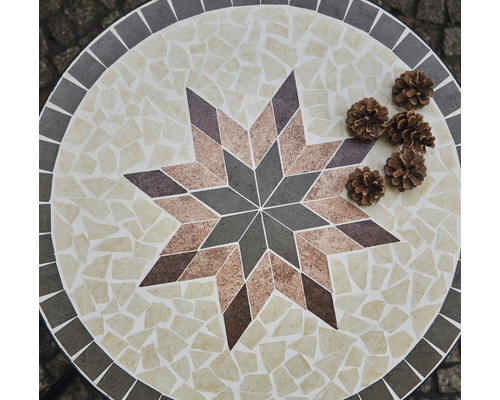 Mosaiktischplatte mit Sternmotiv und Tannenzapfen