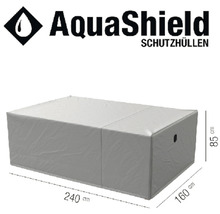 AquaShield Logo. Schutzhülle für Gartenmöbel, 240 mal 160 mal 85 Zentimeter