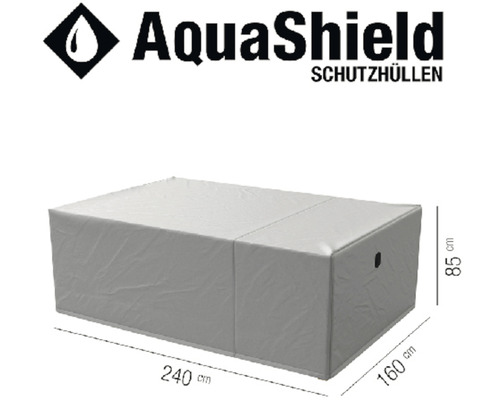 AquaShield Logo. Schutzhülle für Gartenmöbel, 240 mal 160 mal 85 Zentimeter