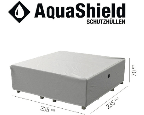 AquaShield Logo. Schutzhülle für Gartenmöbel, 235 mal 235 mal 70 Zentimeter