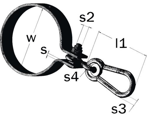 Collier de serrage avec mousqueton et indications de mesure