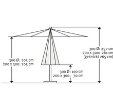 Abmessungen eines Sonnenschirms mit Durchmesser und Höhe