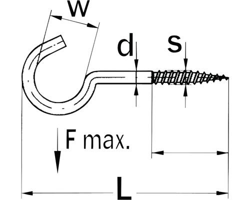 Dessin technique d''une vis à crochet avec indications de dimensions