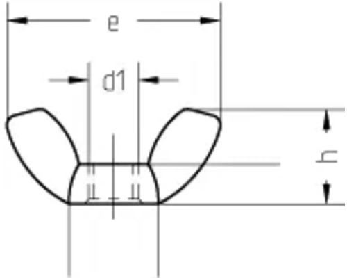 Dessin technique d''un écrou à oreilles avec indications de dimensions
