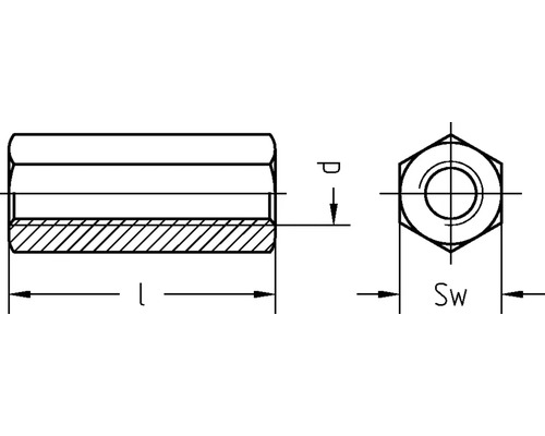 Dessin technique d''un écrou borgne avec indications de dimensions