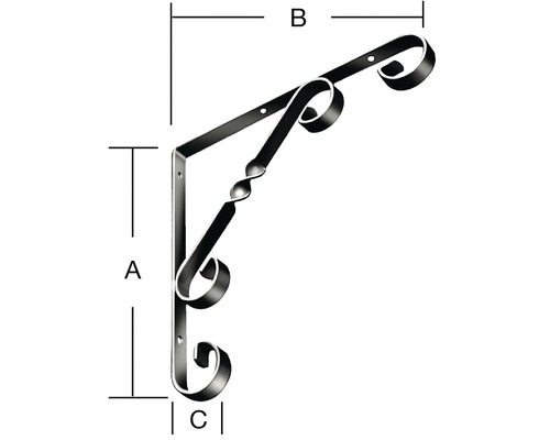 Dekorativer Wandträger mit Maßangaben A, B und C.