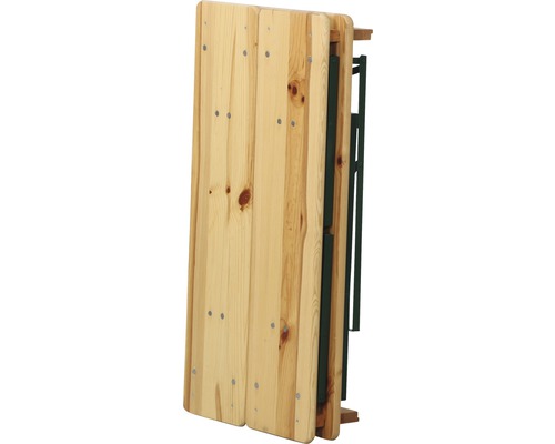 Zusammengeklappter Biertisch aus Holz mit Metallgestell