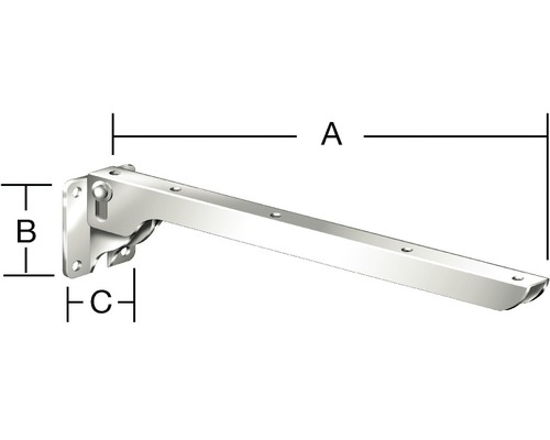 Klappkonsole mit Maßangaben A, B und C zur Darstellung der Abmessungen