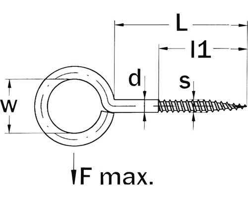 Zeichnung eines Ringschrauben-Holzschrauben-Designs mit Maßangaben