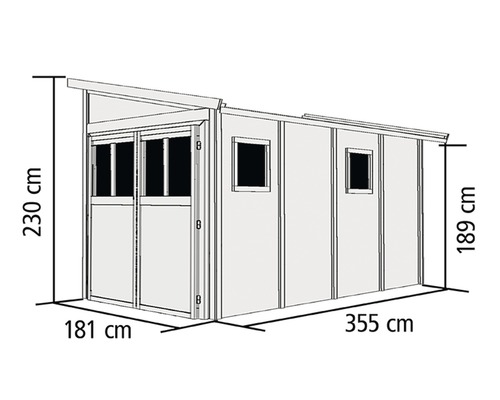 Schéma technique d''un abri de jardin avec dimensions