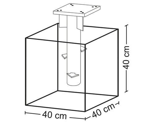 Schemazeichnung eines Kratzbaums mit den Maßen 40 x 40 x 40 Zentimeter.