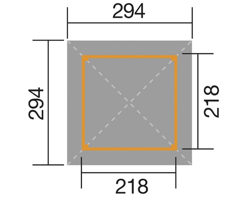Dessin technique d''un carré de 294 sur 294 et d''un rectangle à l''intérieur de 218 sur 218