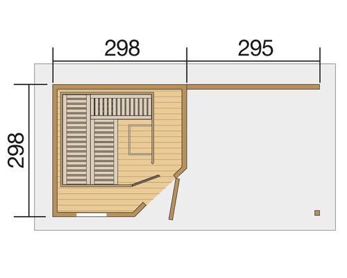 Draufsicht der Sauna mit Massangaben