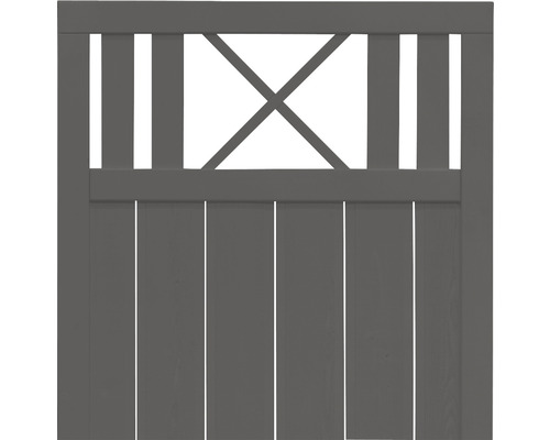 Portail de jardin en bois gris avec motif en forme de X