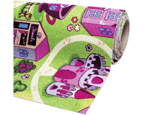 Kinderzimmer Teppich mit Stadtmotiv gerollt