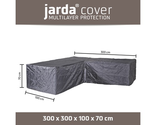Graue Schutzhülle für Ecklounge, Abmessungen 300 x 300 x 100 x 70 cm
