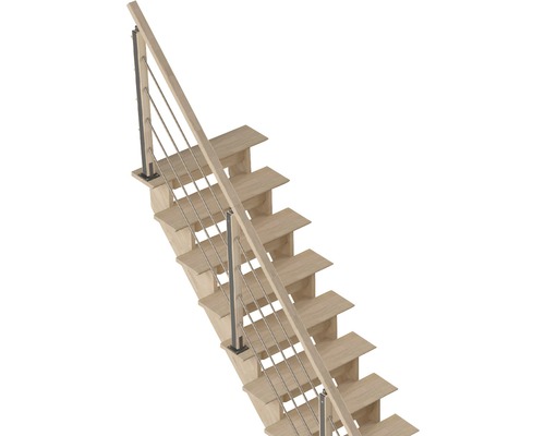 Holztreppe mit Edelstahlgeländer