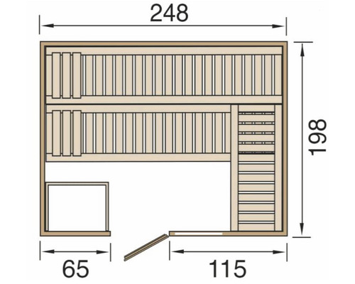Grundriss einer Sauna mit Maßen