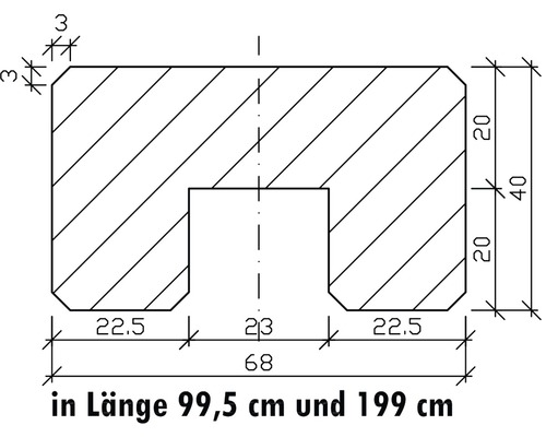 Technische Zeichnung eines Profils mit Maßen in Zentimetern