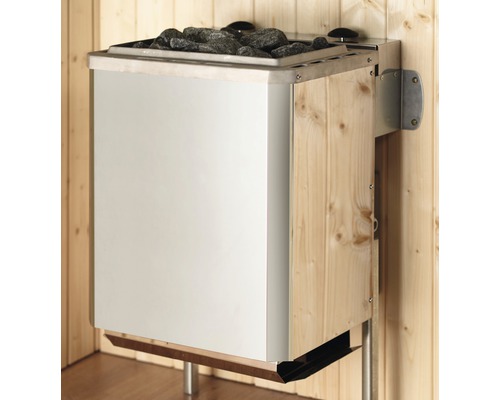 Saunaofen aus Holz und Metall mit Saunasteinen