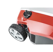 Vue détaillée d''une tondeuse à gazon avec variateur de vitesse et roue