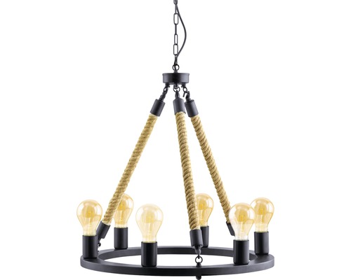 Suspension ronde avec corde et ampoules
