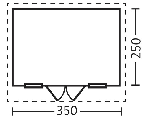 Grundrisszeichnung eines Gartenhauses mit den Massen 350 x 250 cm