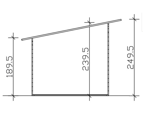 Technische Zeichnung eines Gerätehauses mit Massangaben