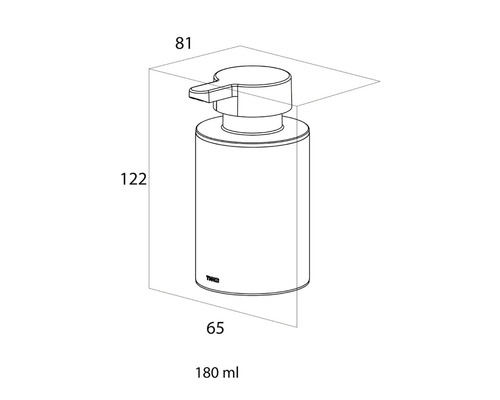 Technische Zeichnung eines Seifenspenders mit Maßangaben
