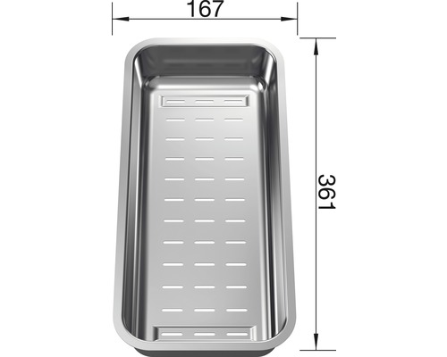 Abtropfschale aus Edelstahl mit den Maßen 167 mal 361 Millimeter