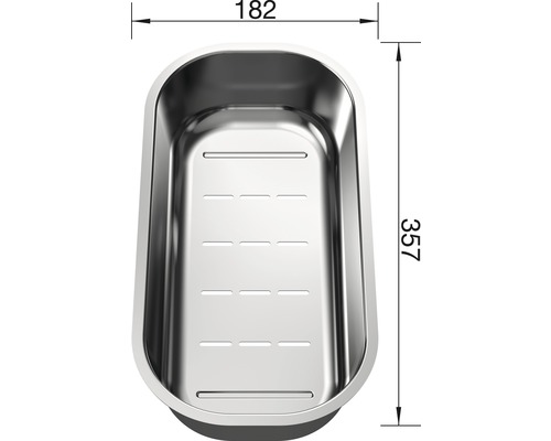 Bac d''évier en acier inoxydable mesurant 182 x 357 millimètres.