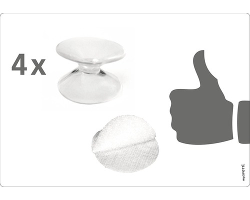Quatre boutons de meubles transparents avec coussinet adhésif pour la fixation
