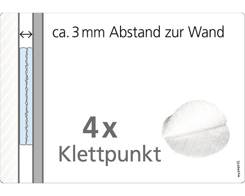 Vier Klettpunkte mit circa 3 Millimeter Abstand zur Wand