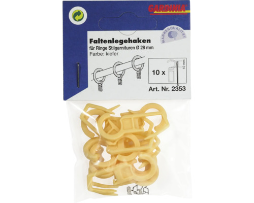 Gardinia Faltenlegehaken für Ringe Stilgarnituren 28 Millimeter, 10er Packung