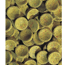 Nahaufnahme von runden Fischfuttertabletten